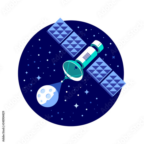Green satellite and planet in space vector illustration