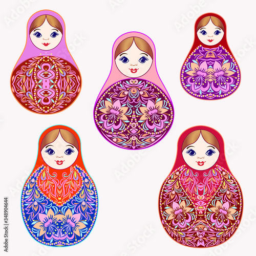 Set of colorful nesting dolls.