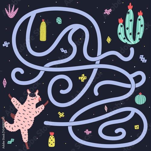 Help llama to find the way to cactus. Funny colorful maze game
