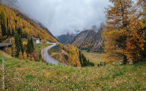 Peaceful autumn Alps mountain  countryside cloudy overcast view, Felbertauern Strasse high alpine road, Matrei in Osttirol, Austria photo