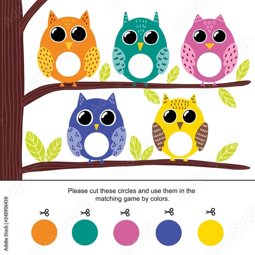 Color matching game for kids. Cut the circles and match