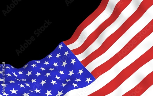 Waving flag of the United States of America on a dark background. Stars and Stripes. State symbol of the USA. 3D illustration