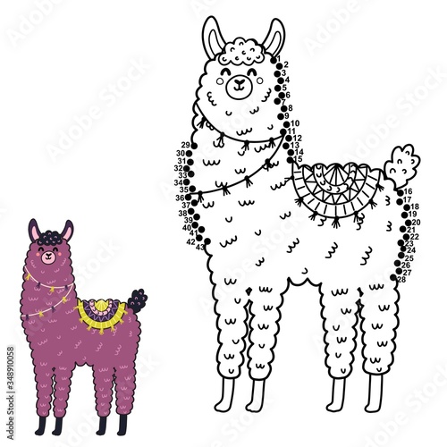 Dot to dot game with funny llama