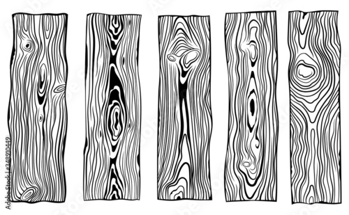 Set of wood planks. Сollection of wooden bars for the manufacture of carpentry. Industrial wood. Vector illustration on a white background.