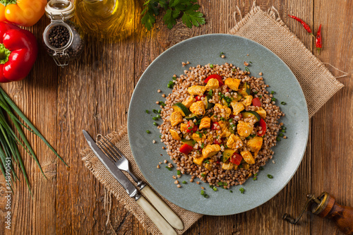 Buckwheat with chicken and vegetables.