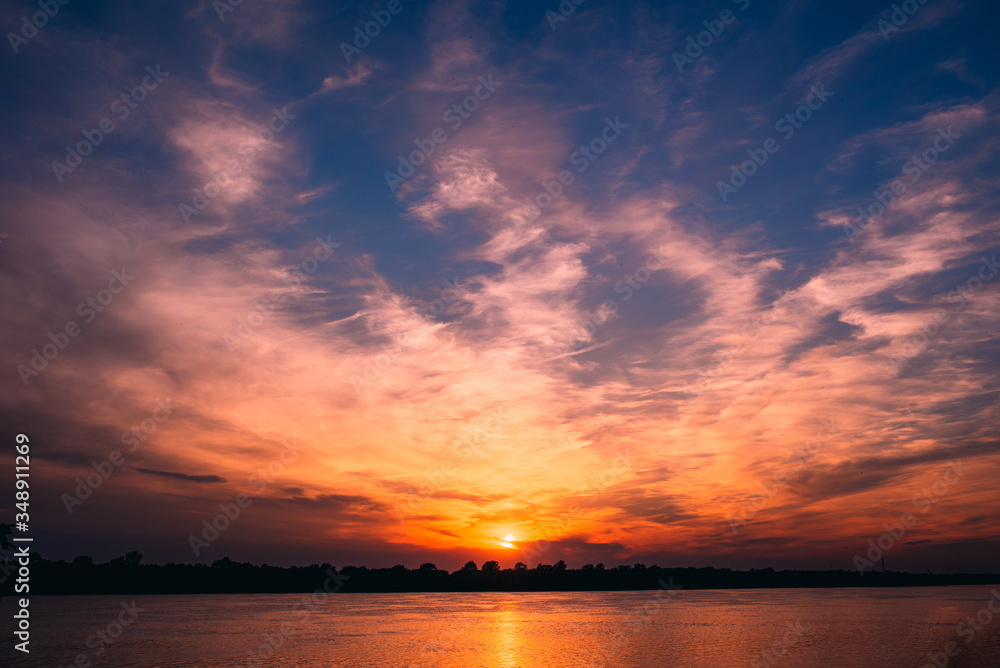 Orange sunset over the river