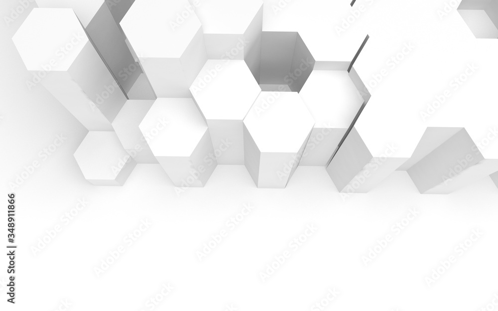 White abstract background with honeycomb. Hexagon bars isolated on white backdrop. 3D illustration White abstract background with honeycomb. Hexagon bars isolated on white backdrop. 3D illustration