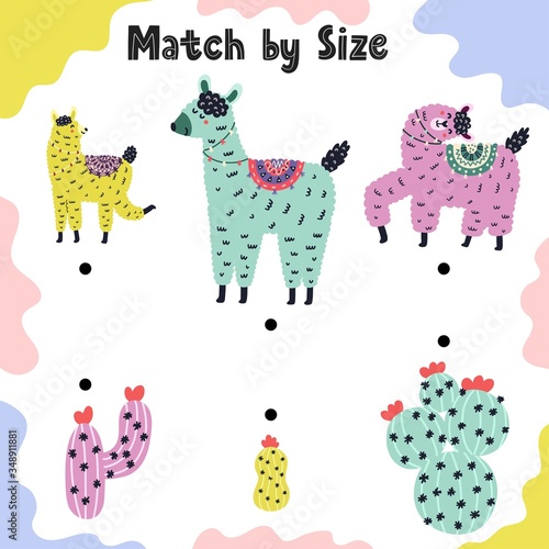 Match by size llamas to cactuses. Activity page template