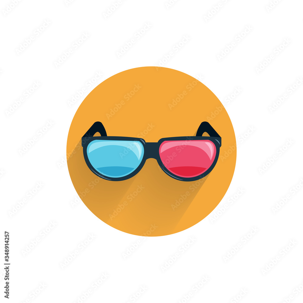 3d movie glasses colorful flat icon with long shadow. 3d glasses flat icon