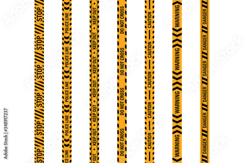 Yellow and Black Barricade Construction Tape Collection. police stripe. Vector illustration.