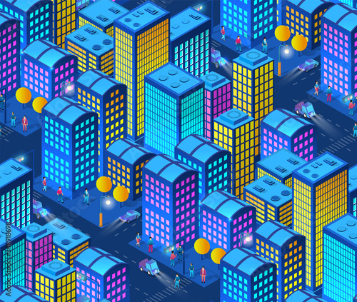 A smart 3D illustration city on a purple ultraviolet