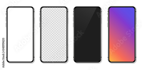 Realistic smartphone with empty white screen. Vector illustration