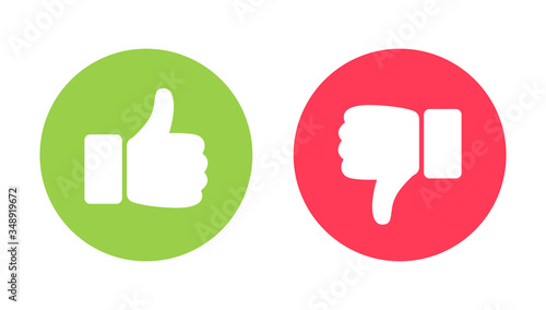 Thumb up and thumb down flat icon. Vector illustration