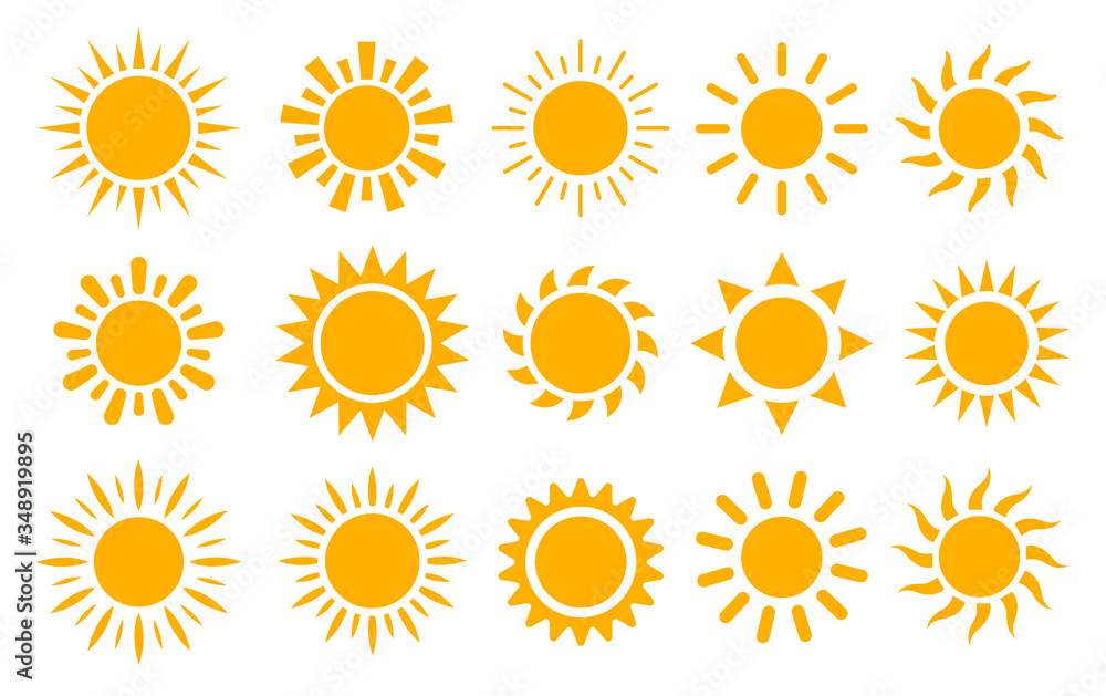 Fototapeta Yellow sun icon vector set