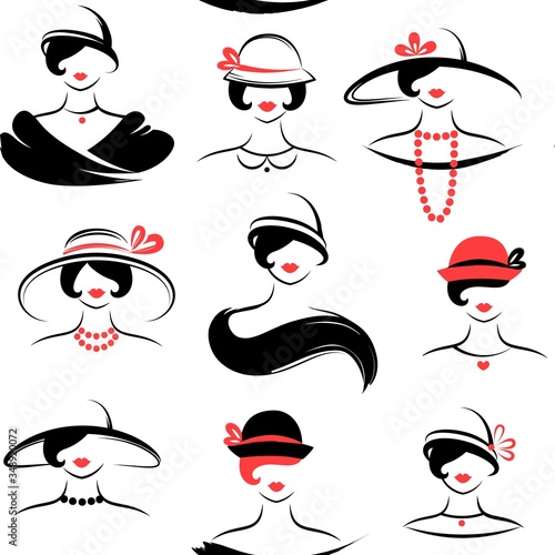Women's hats. Seamless pattern vector