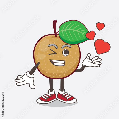 Nashi Pear cartoon mascot character teasing with heart kiss