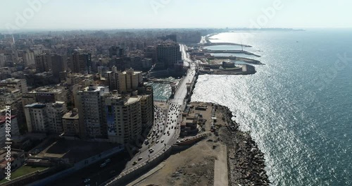 Aerial Drone shot over Egypt Alexandria city Stanly Bridge
