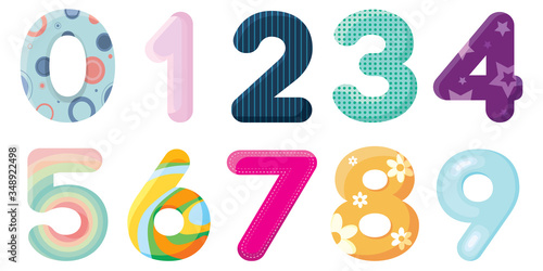 Set of multicolored numbers for any combination. Vector objects in cartoon style.