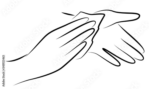 Rub your hands with a clean towel. Hygienic procedure. Disease prevention, good for health. Vector illustration