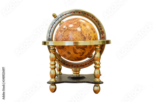 Earth globe in antique vintage style white background