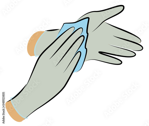 Wear sterile gloves. Wipe with an antiseptic cloth. Hygienic procedure. Disease prevention, good for health. Vector illustration
