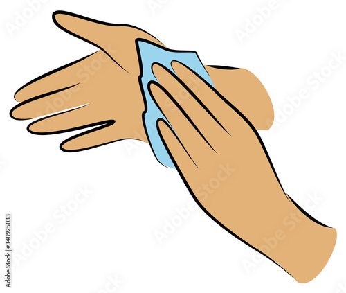 Rub your hands with a clean towel. Hygienic procedure. Disease prevention, good for health. Vector illustration
