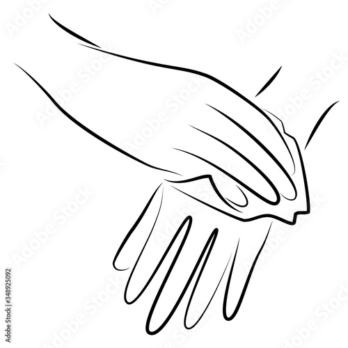 Rub your hands with a clean towel. Hygienic procedure. Disease prevention, good for health. Vector illustration