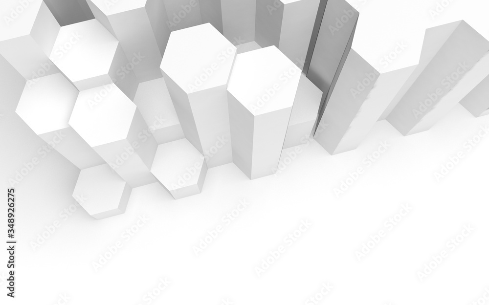 White abstract background with honeycomb. Hexagon bars isolated on white backdrop. 3D illustration White abstract background with honeycomb. Hexagon bars isolated on white backdrop. 3D illustration