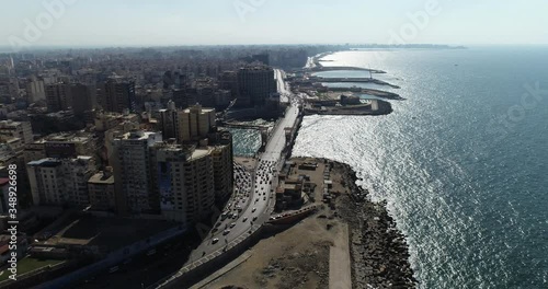 Aerial Drone shot over Egypt Alexandria city Stanly Bridge