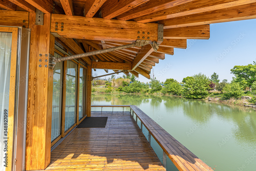 Modern architecture and lake water Modern architecture and lake water