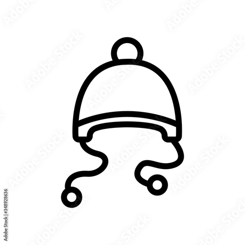 hat with earflaps with ropes pompons icon vector. hat with earflaps with ropes pompons sign. isolated contour symbol illustration