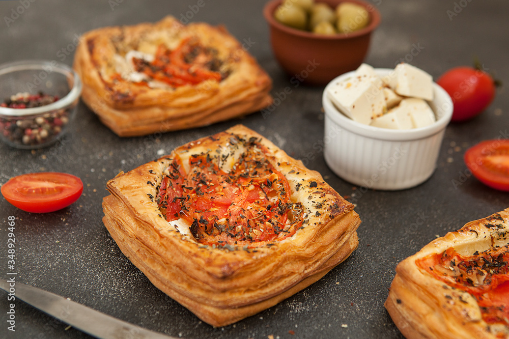 tartlet with tomatoes, italian cuisine.