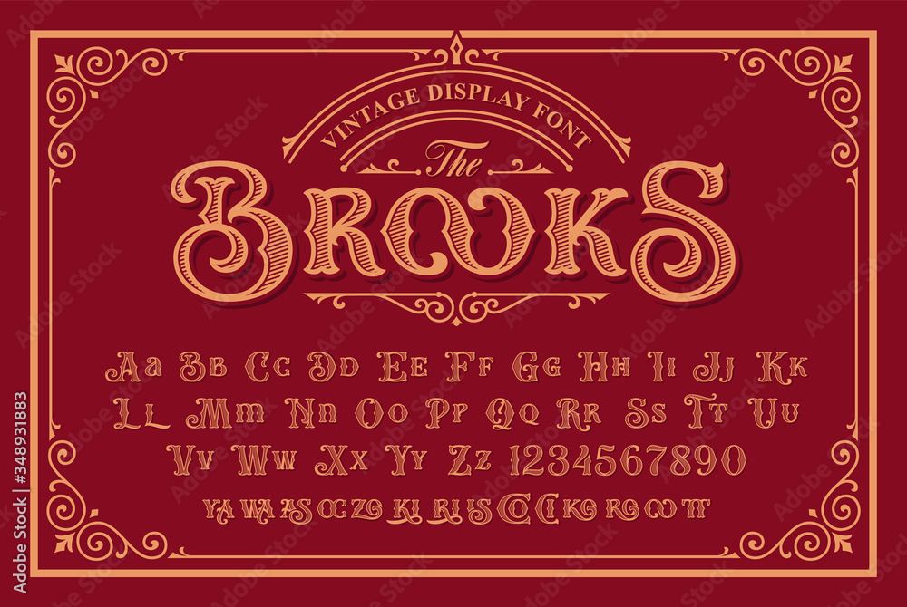 A Vintage Font with upper and lower case, numbers, and special ligatures as well. It is perfect for logo and packaging design, short phrases, or headlines. - obrazy, fototapety, plakaty 
