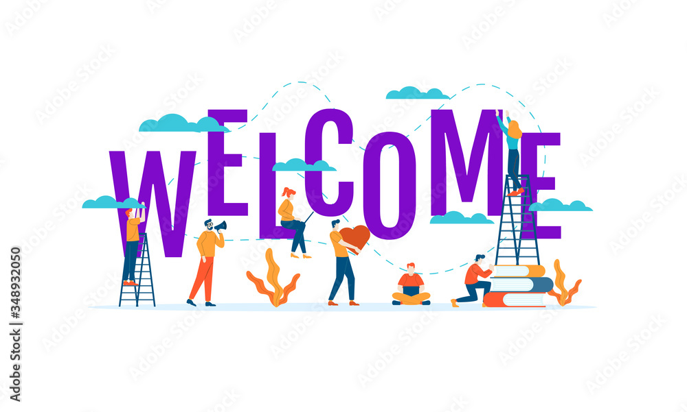 big word with small people vector illustration concept template