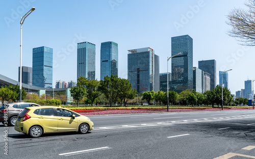 Fototapeta Naklejka Na Ścianę i Meble -  Skyscrapers and road ground in Shenzhen
