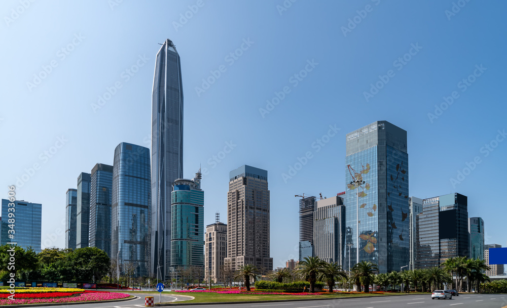 Fototapeta premium Skyscrapers and road ground in Shenzhen