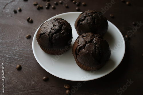 Chocolate cupcakes on a white plate