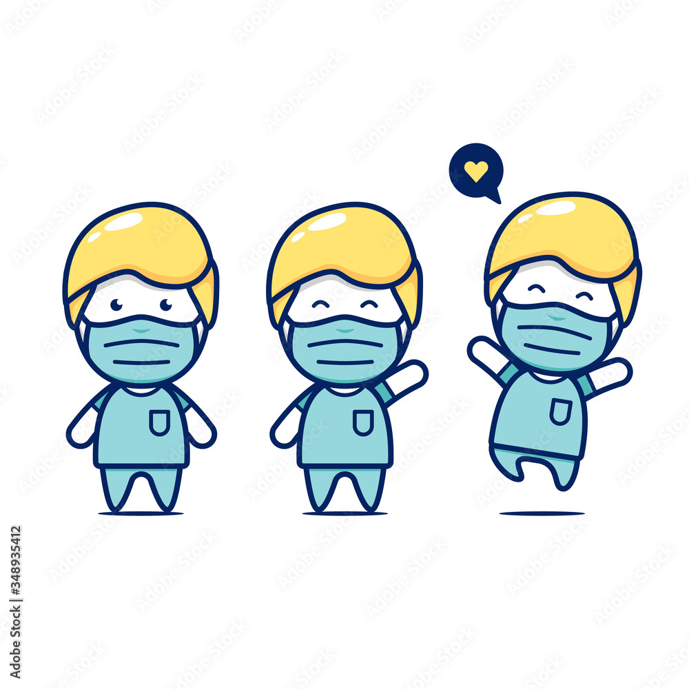 Fototapeta premium Cute chibi medical surgery surgeon doctor staff character set
