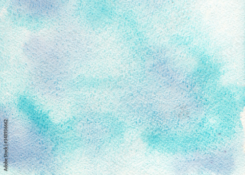 Hand painted abstract Watercolor Wet turquoise and blue Background with stains. Watercolor wash. Abstract painting. design for invitation  greeting card  wedding. empty space for text