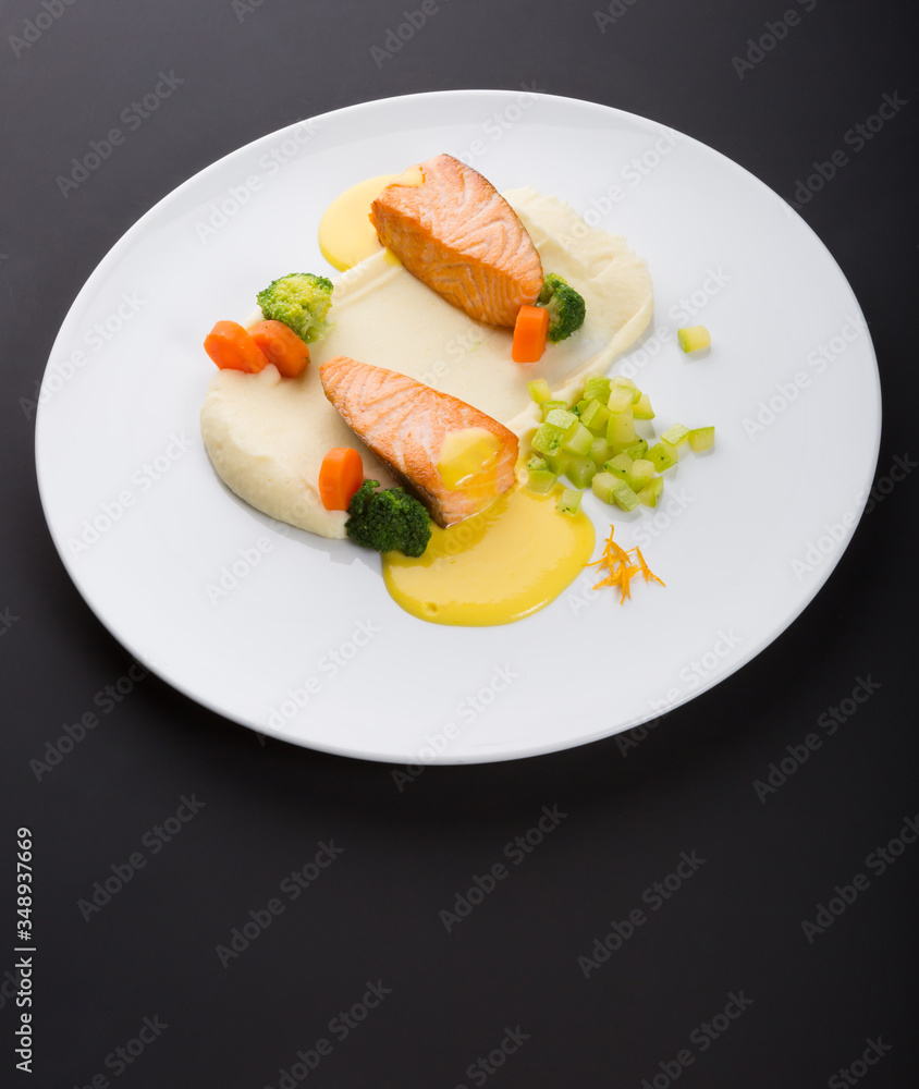 Fried salmon fillet with vegetables Fried salmon fillet with vegetables