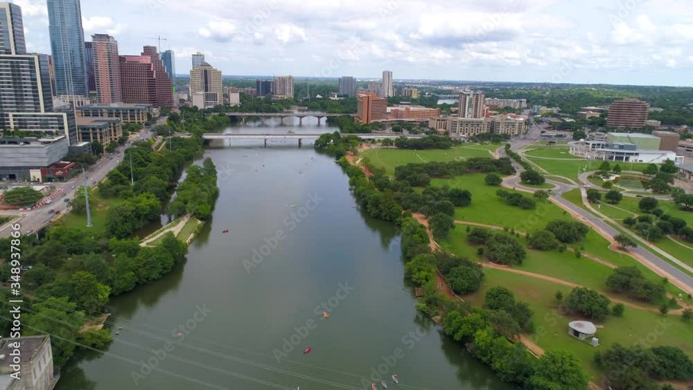 Downtown Austin Texas and Colorado River Aerial View Downtown Austin Texas and Colorado River Aerial View