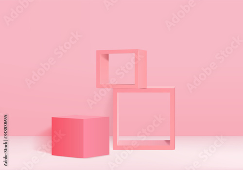 Minimal Podium and scene with 3d render vector in abstract pink background composition, 3d illustration mock up scene geometry shape platform forms for product display. stage for awards in modern.
