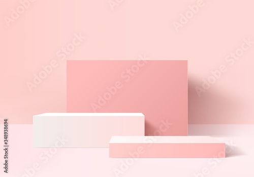 Minimal Podium and scene with 3d render vector in abstract pink background composition, 3d illustration mock up scene geometry shape platform forms for product display. stage for awards in modern.