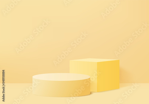 Minimal Podium and scene with 3d render vector in abstract yellow background composition, 3d illustration mock up scene geometry shape platform forms for product display. stage for awards in modern.