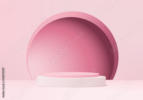 Minimal Podium and scene with 3d render vector in abstract pink background composition, 3d illustration mock up scene geometry shape platform forms for product display. stage for awards in modern.