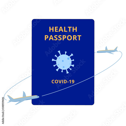 Health passport or immunity passport for safe travel after the Covid-19 pandemic. Vector illustration