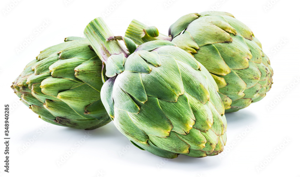 Fototapeta premium Artichoke flower edible buds isolated on white background.