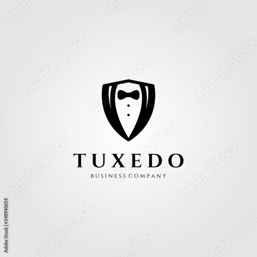 tuxedo shield logo vector illustration design