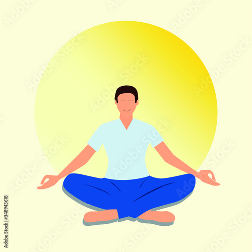 Wallpaper Mural Illustration of a young man practicing yoga in a relaxation posture with the sun behind him  Torontodigital.ca