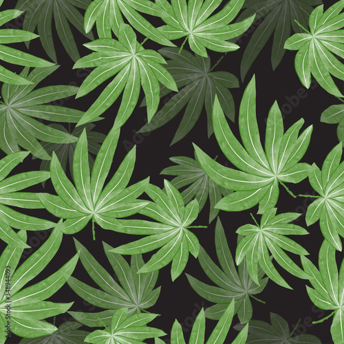 Repeat pattern with cannabis concept in the black backdrop